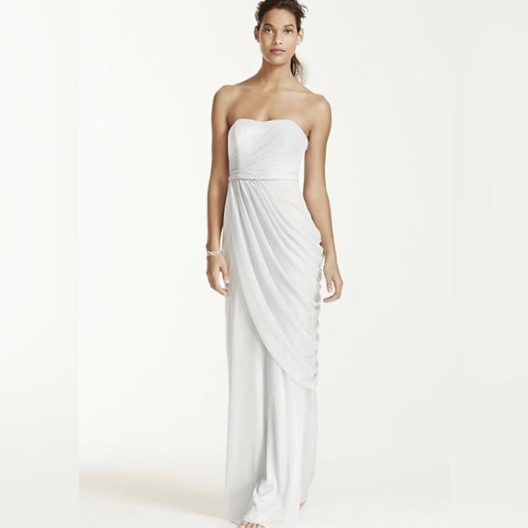 Nwt:
DAVID'S BRIDAL
long strapless mesh dress with side draping💎 - Picture 4 of 14
